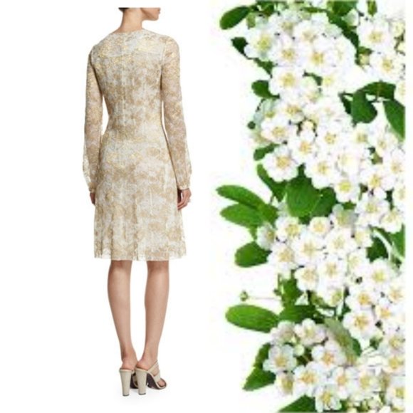 °$3,990 OSCAR DE LA RENTA GOLD FLORAL LACE MIDI RUNWAY DRESS US 0 S - Picture 3 of 9
